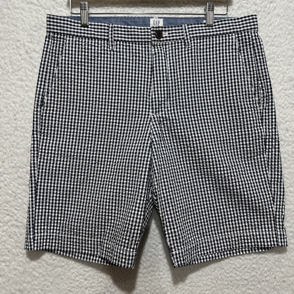 Gap for‎ Good Men's Size 32 Navy White Gingham Check Flat Front Shorts Pockets